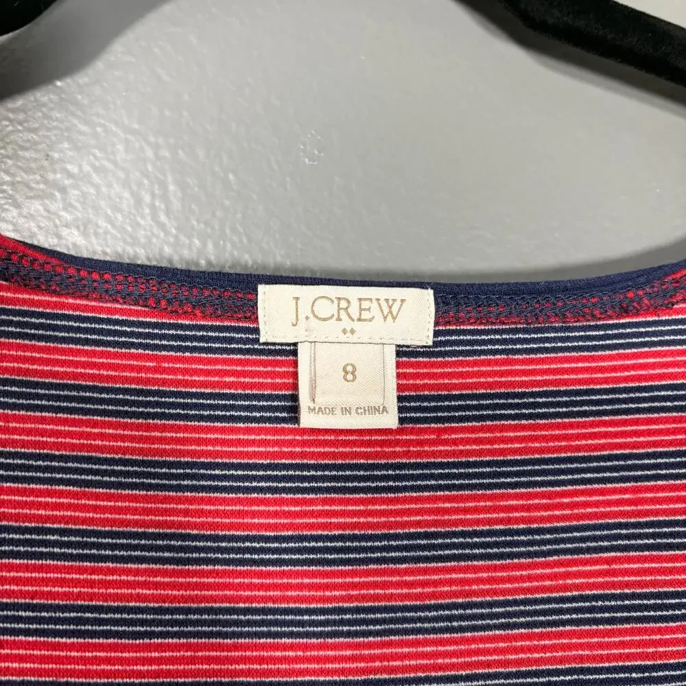 J Crew Women's Blue & Red Striped Preppy Nautical Dress - Size 8 - Pleated Skirt